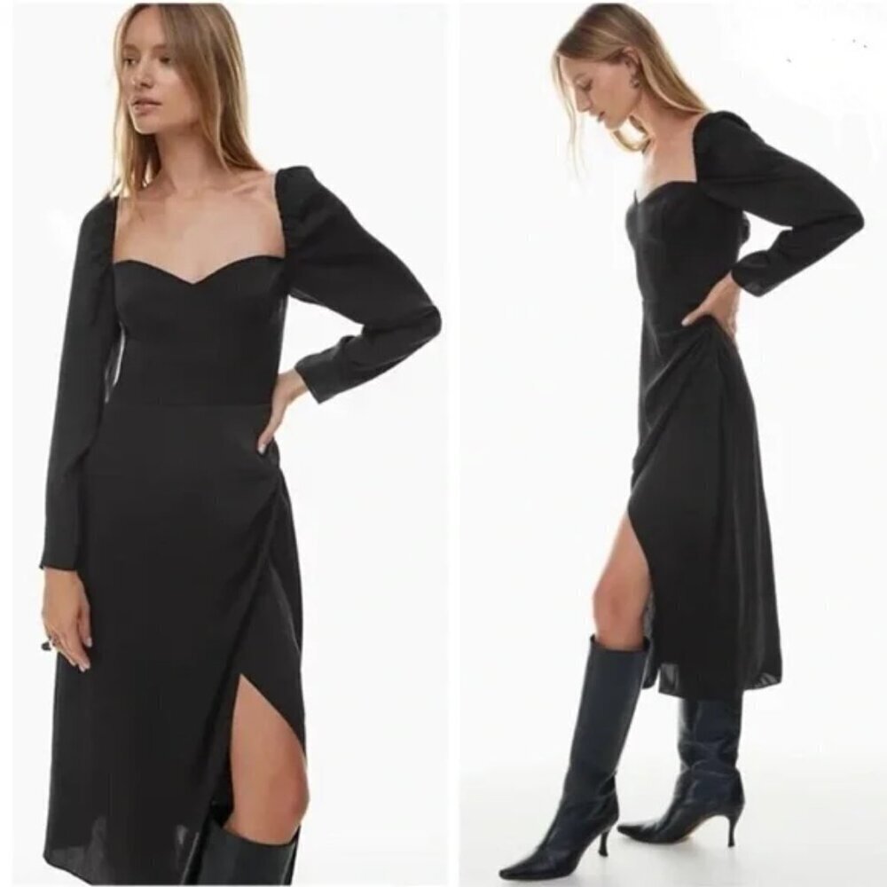 Aritzia Wilfred Tulum Midi Dress Sweetheart Neck Black Size 6